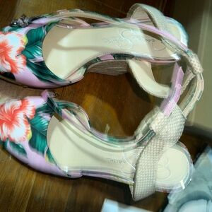 Jessica Simpson Pink and Green Floral Wedges